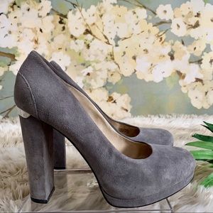 MICHAEL KORS, Suede Round Toe Block Heels